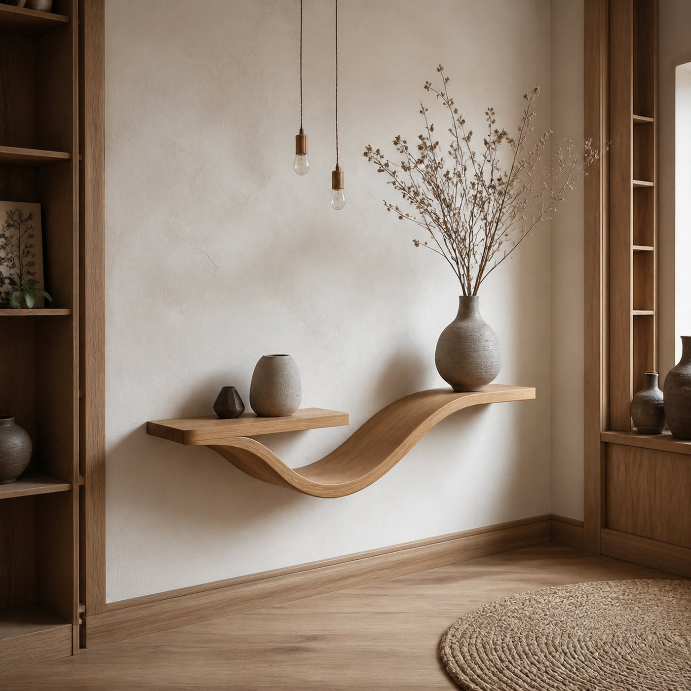 Rustic Wavy Floating Shelf Live Edge Decorative For Living Room