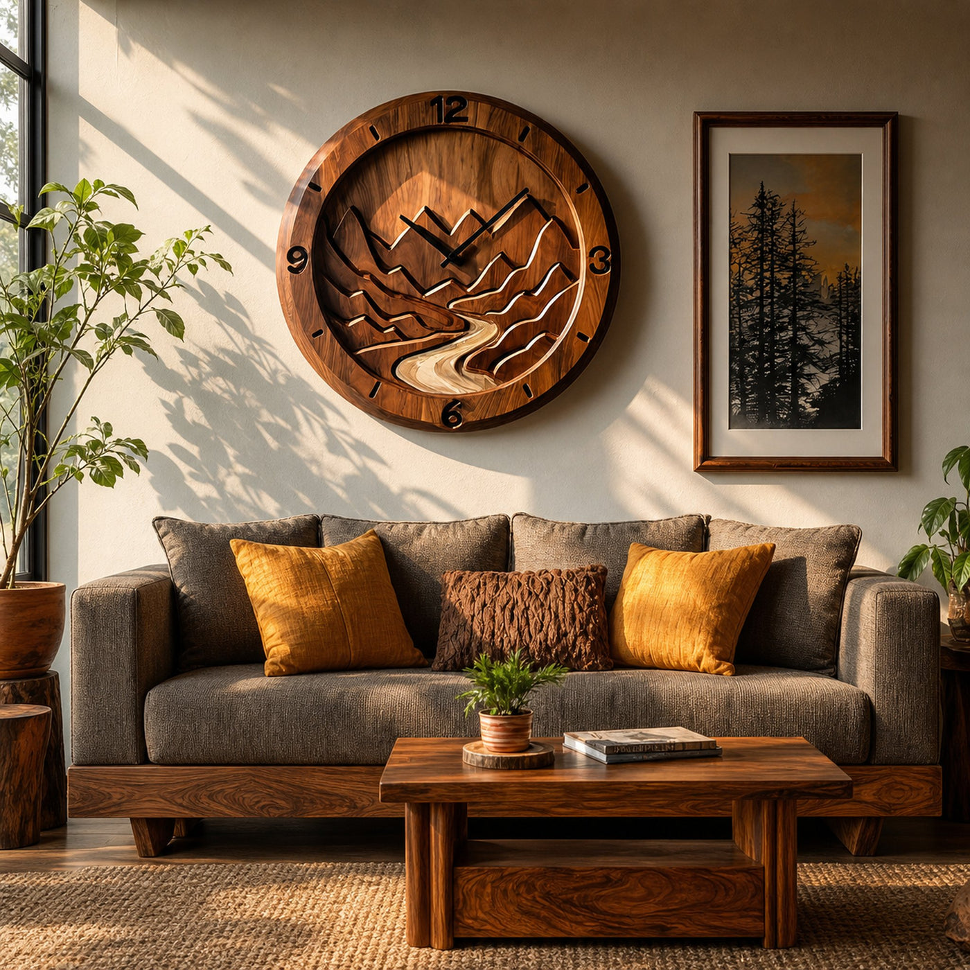 Rustic Wood Wall Clock Mountain Landscape Decor For Living - product view 6