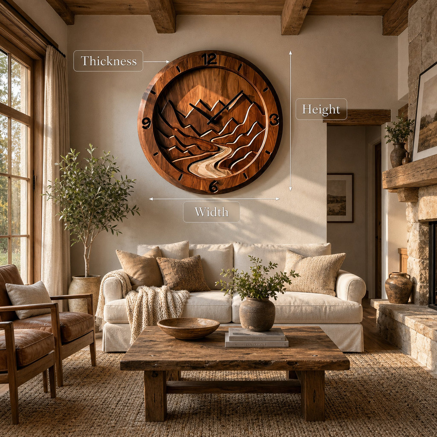 Rustic Wood Wall Clock Mountain Landscape Decor For Living - product view 7