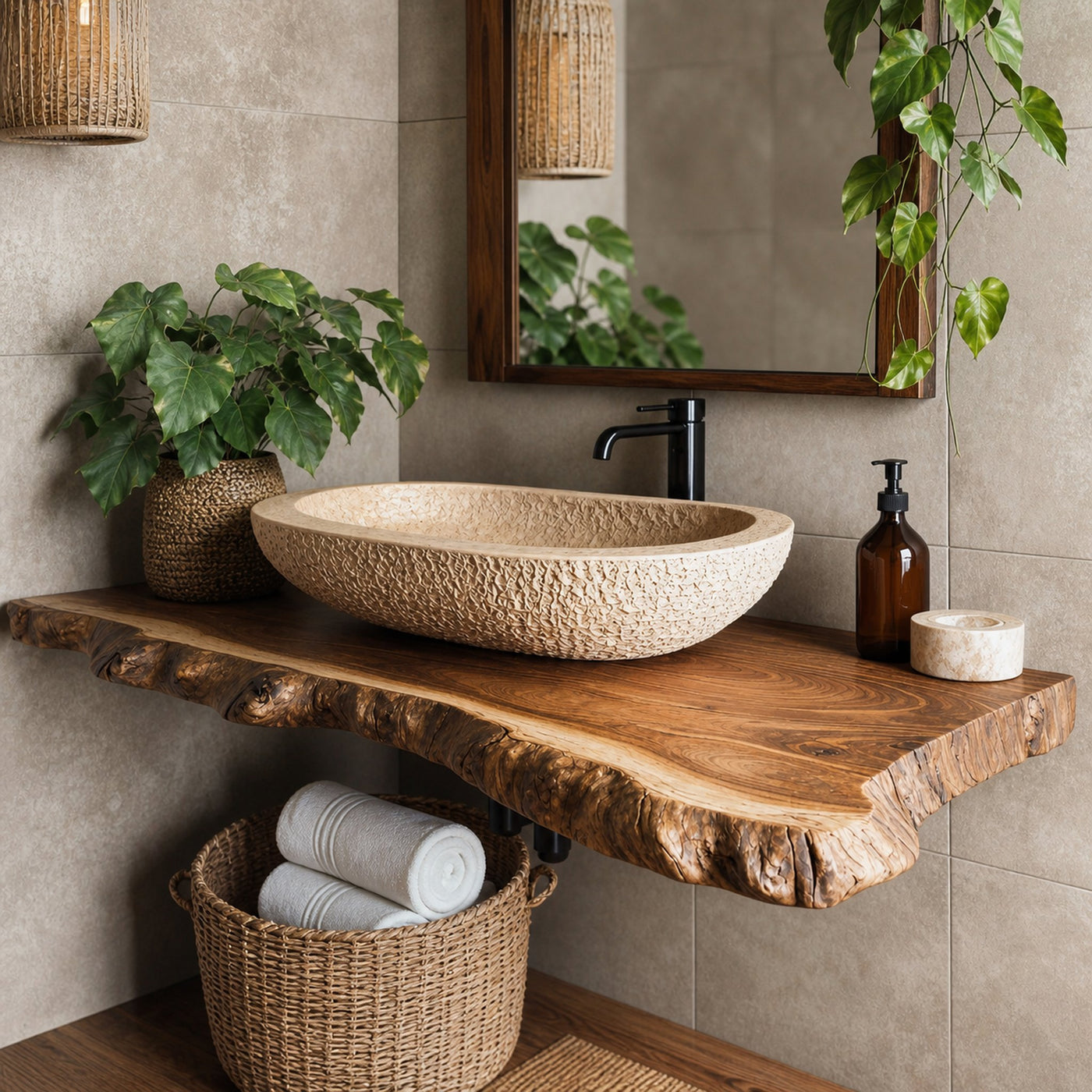 Rustic Wooden Floating Vanity For Cozy Bathroom Style