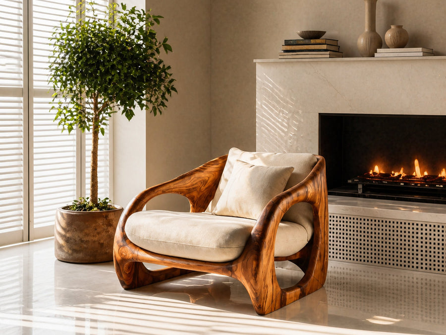 Driftform Osprey Solid Wood Lounge Chair with Curved Armrests