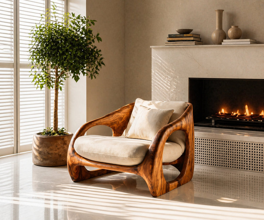 Scandinavian Accent Chair With Curved Form For Living Room