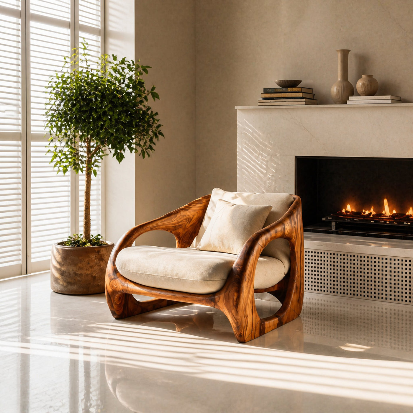 Scandinavian Accent Chair With Curved Form For Living Room