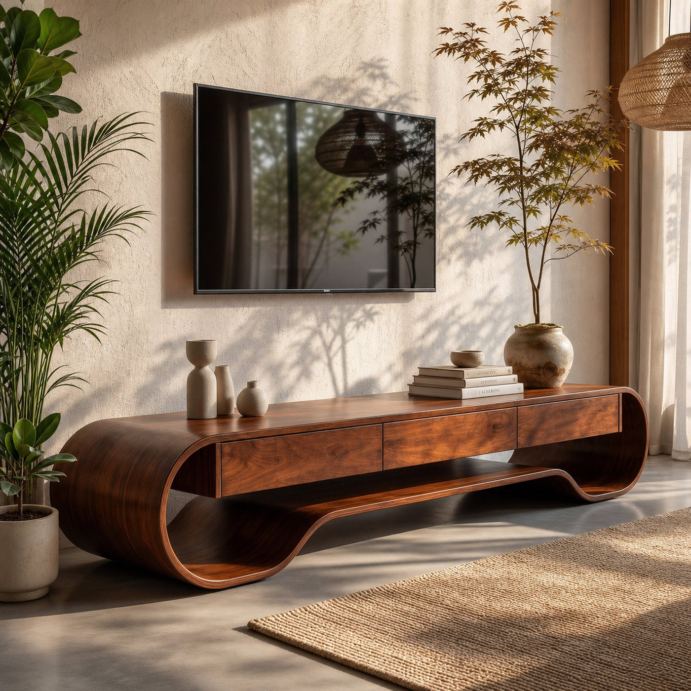 Sculpted Curved Media Console With Storage For Living Room - product view 6
