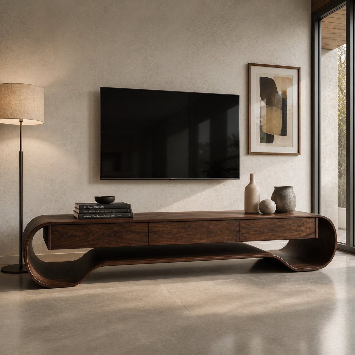 Sculpted Curved Media Console With Storage For Living Room - product view 7