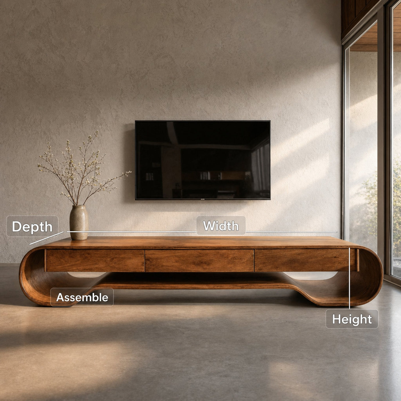 Sculpted Curved Media Console With Storage For Living Room - product view 8