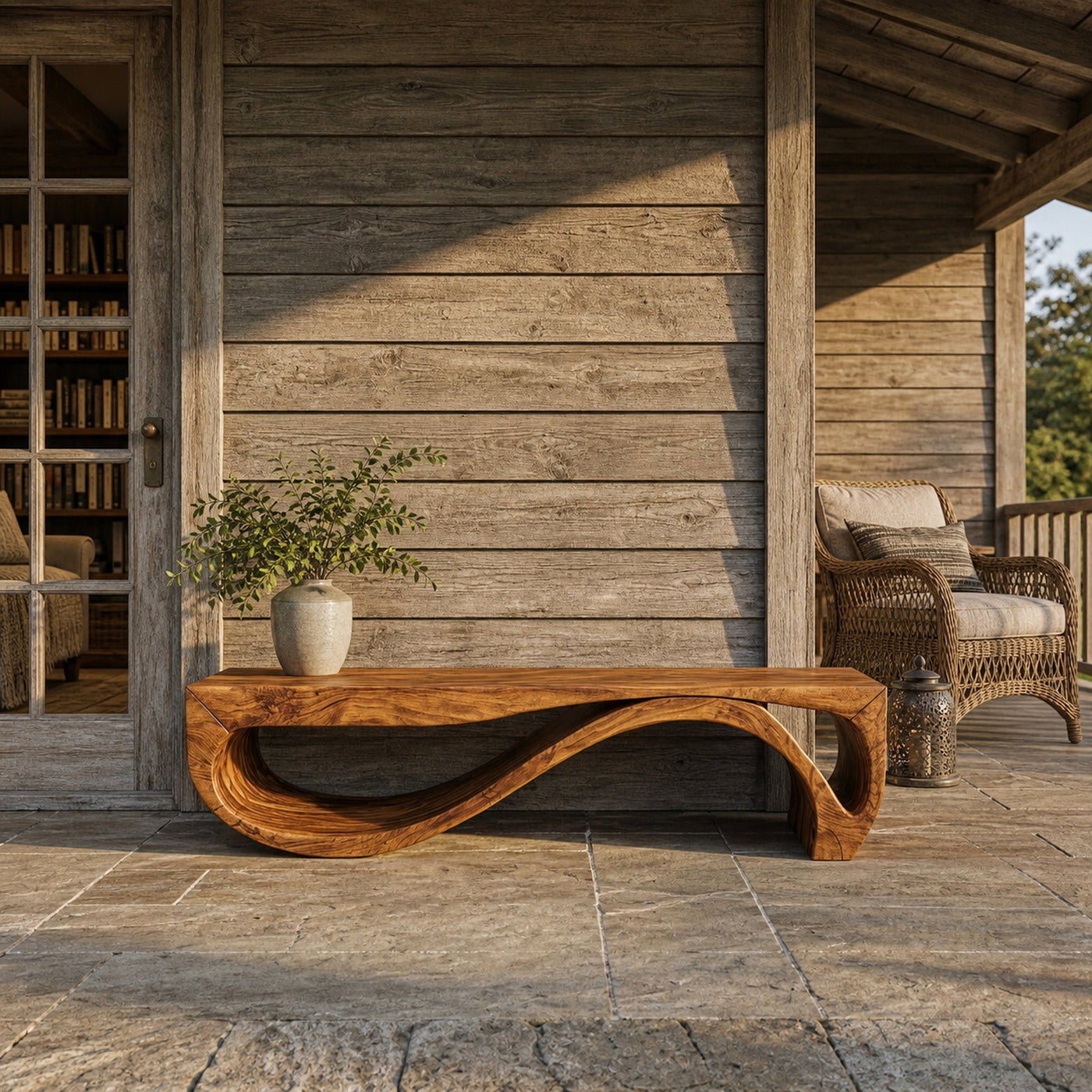 Sculptural Bench With Wave Design For Entryway - product view 6