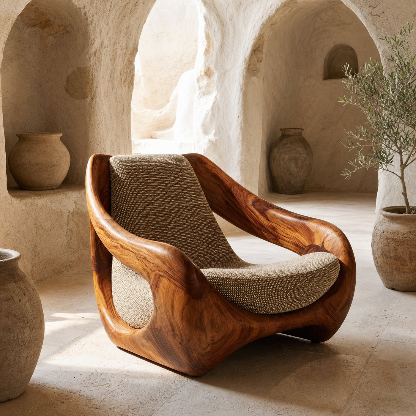 Sculptural Natural Wood Chair For Artistic Living Space