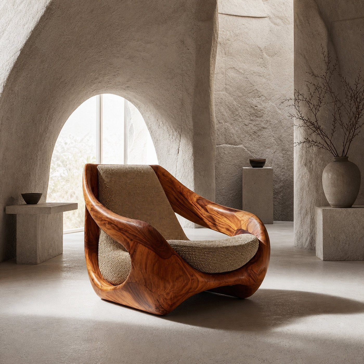 Sculptural Natural Wood Chair For Artistic Living Space - product view 6