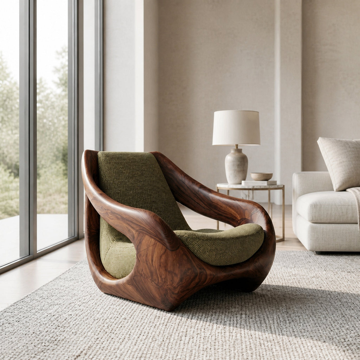 Sculptural Natural Wood Chair For Artistic Living Space - product view 7