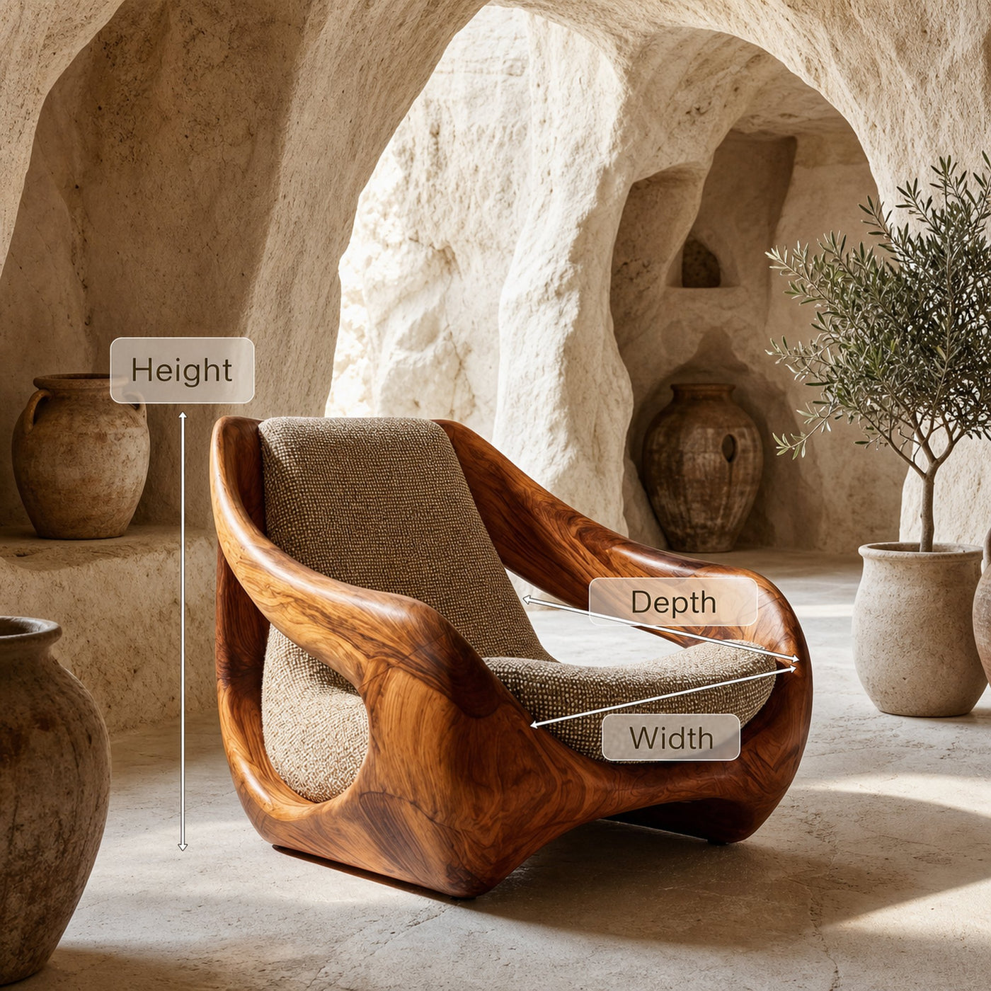Sculptural Natural Wood Chair For Artistic Living Space - product view 8
