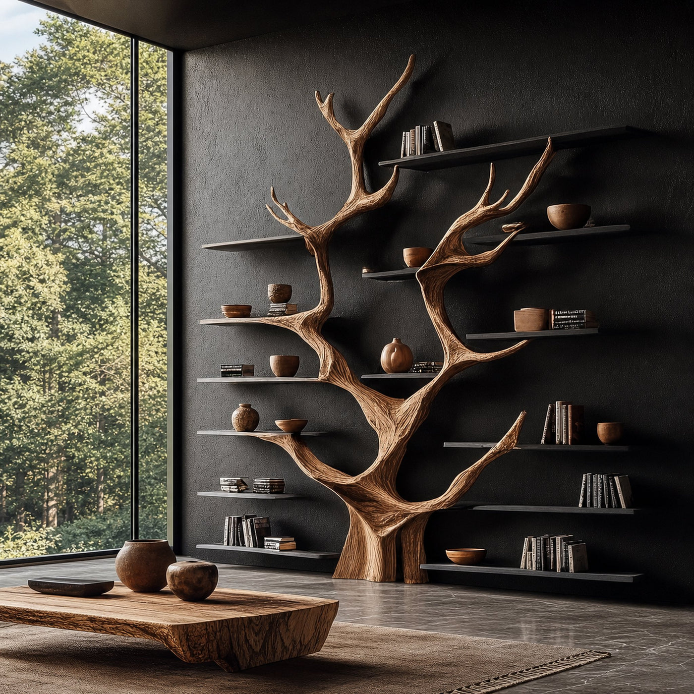 Sculptural Tree Bookcase - Artisan Tree-Inspired Wall Unit