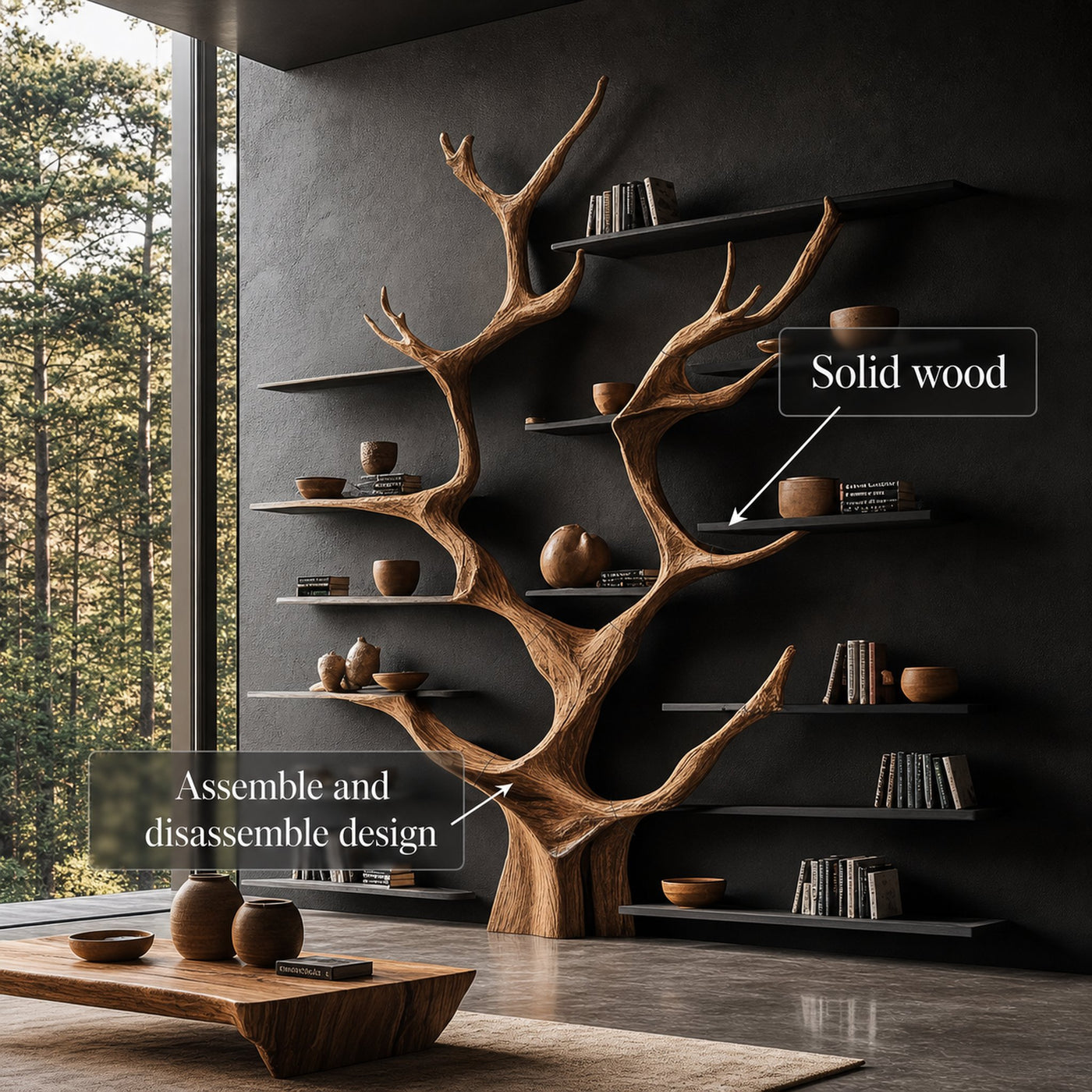 Sculptural Tree Bookcase - Artisan Tree-Inspired Wall Unit - product view 6