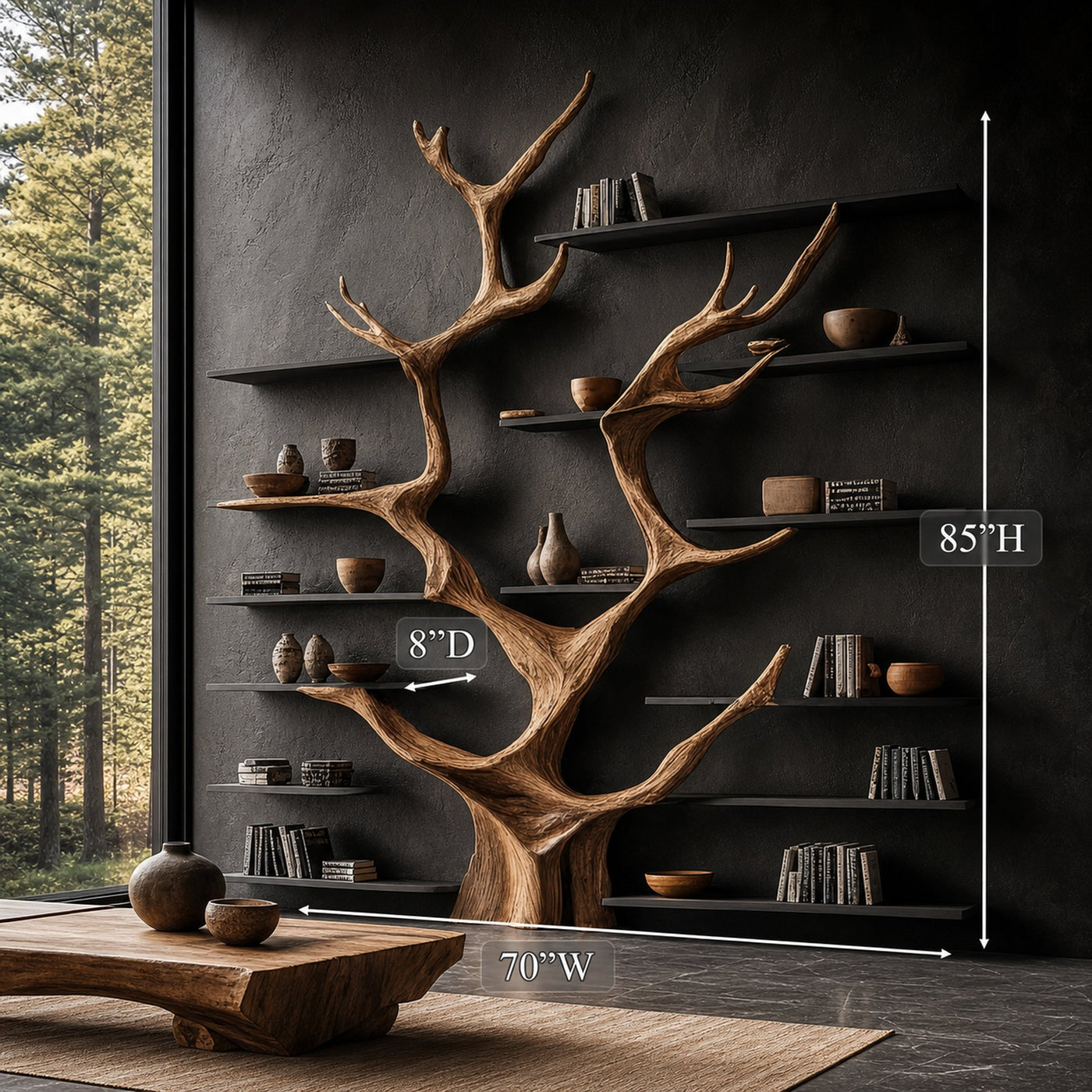 Sculptural Tree Bookcase - Artisan Tree-Inspired Wall Unit - product view 7