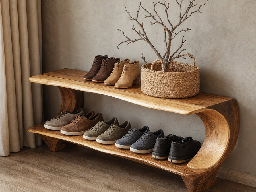 Solid Wood Entryway Narrow Shoe Rack Bench