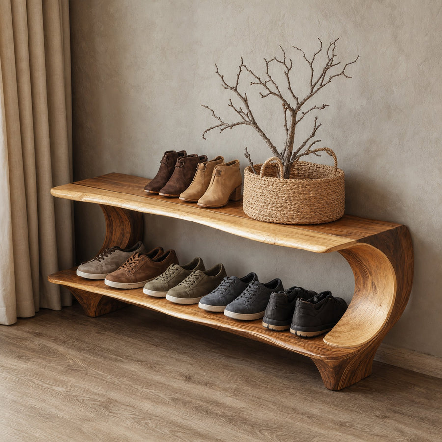 Solid Wood Entryway Narrow Shoe Rack Bench
