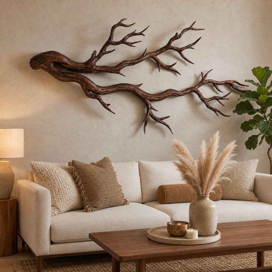 Twisted Branch Solid Wood Wall Sculpture Organic Modern Decor