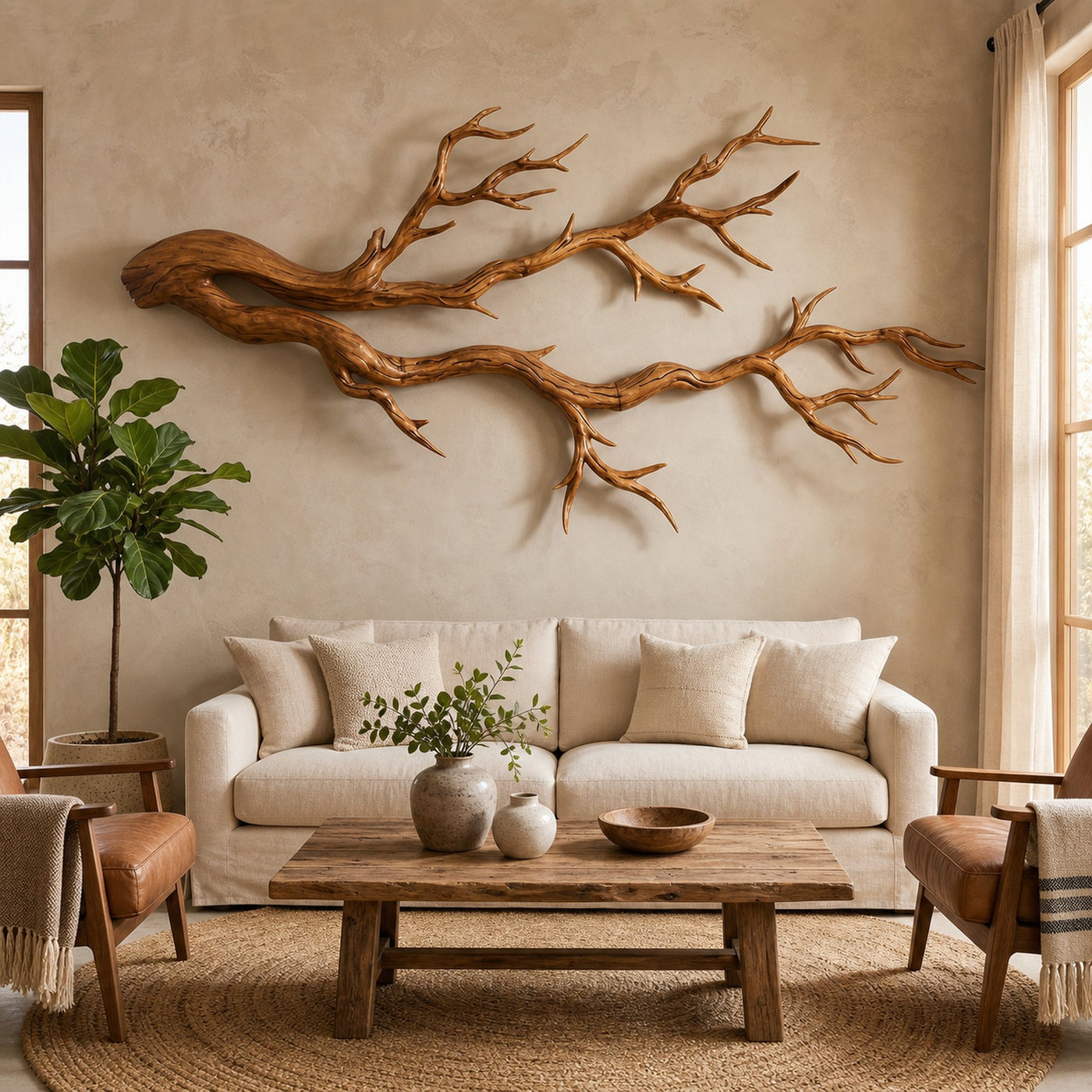 Twisted Branch Solid Wood Wall Sculpture Organic Modern Decor - product view 6