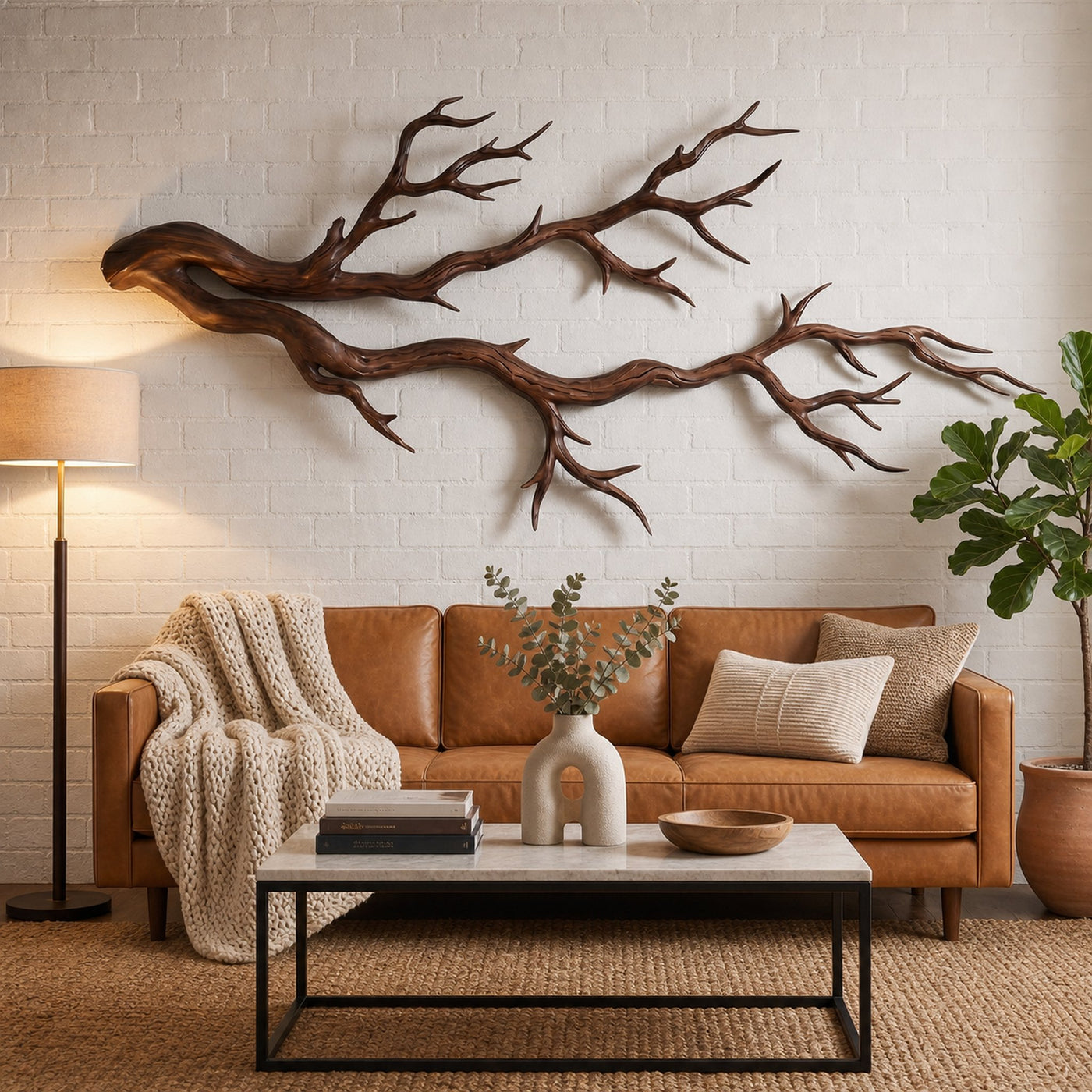 Twisted Branch Solid Wood Wall Sculpture Organic Modern Decor - product view 7