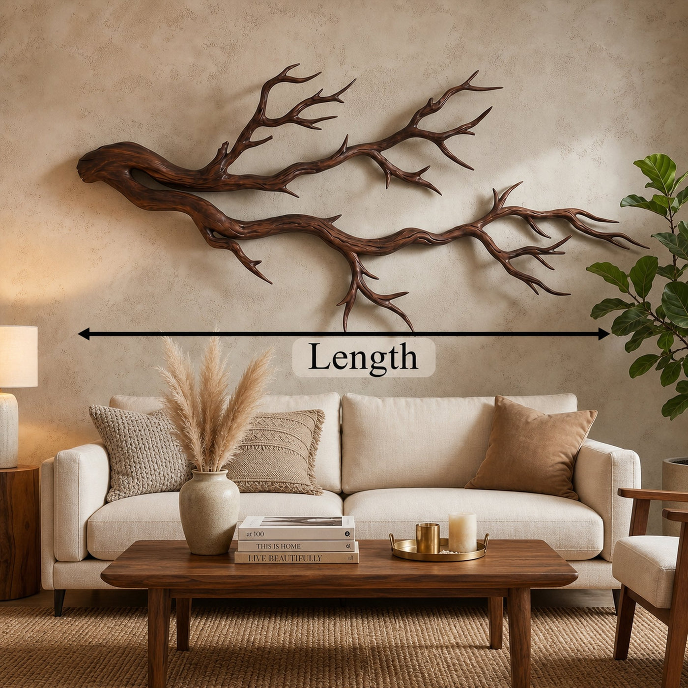 Twisted Branch Solid Wood Wall Sculpture Organic Modern Decor - product view 8