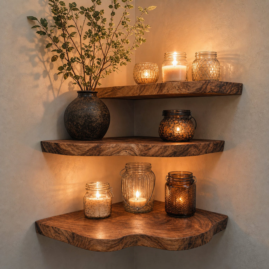 Walnut Wood Shelving Unit Corner Floating Shelf
