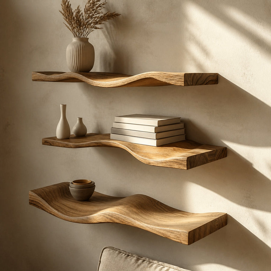 Wavy Live Edge Rustic Floating Shelves Decor Bedroom New Year Custom Shelves