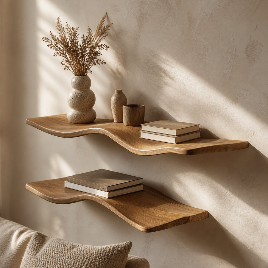 Wavy Wooden Floating Shelves Living Room For New Year Custom Shelves