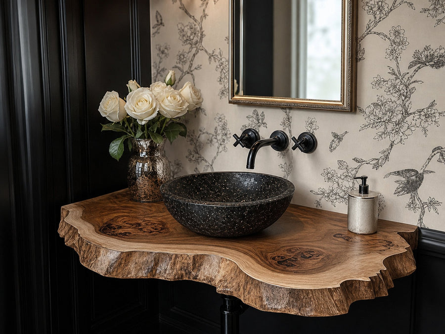 Wood Live Edge Bathroom Vanity Handcrafted Under Sink Shelf