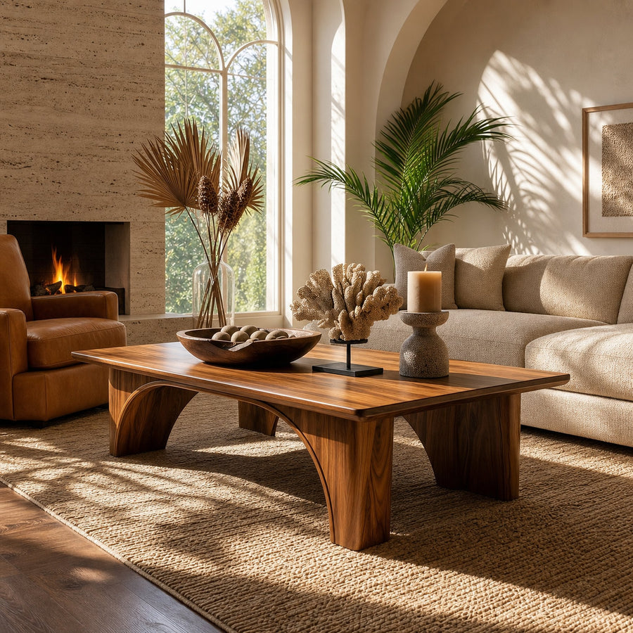 Arched Wood Coffee Table For Garden Room