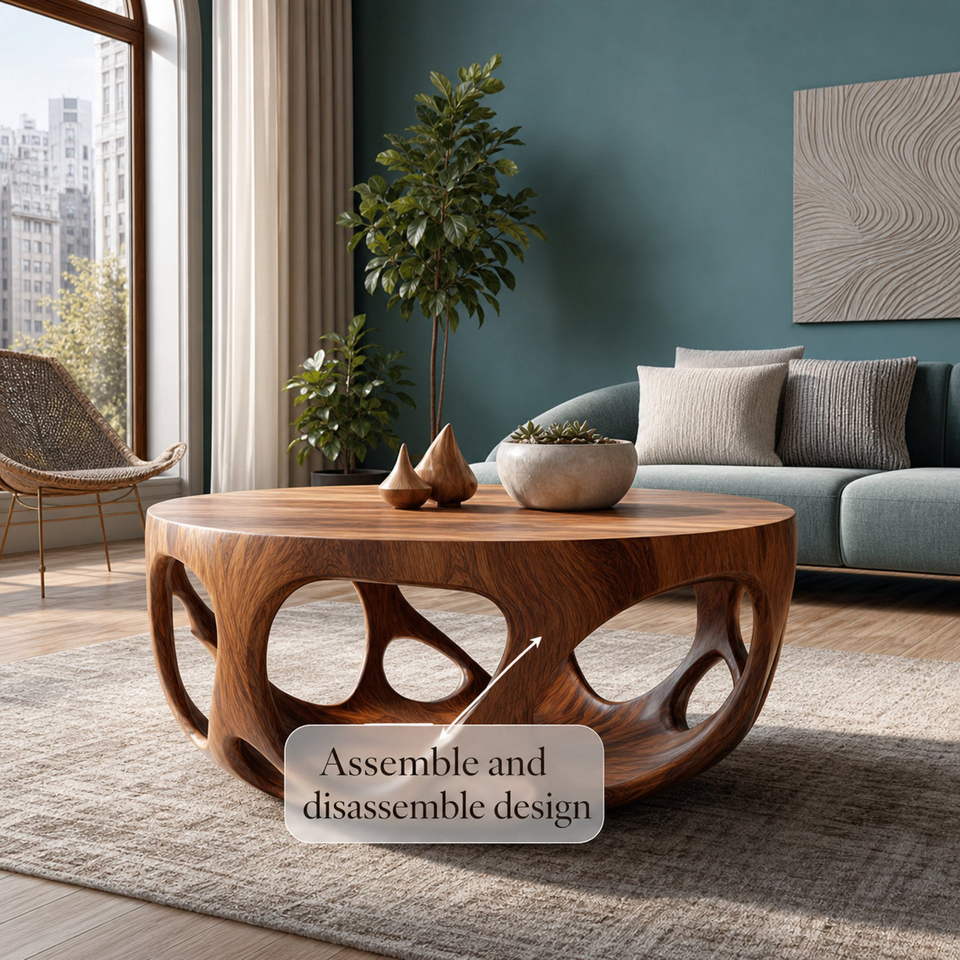 Artisan Coffee Table Natural Wood Farmhouse Gift - product view 6