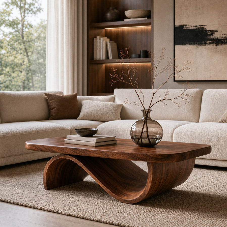 Artistic Coffee Table Curved Base Design For Living Decor