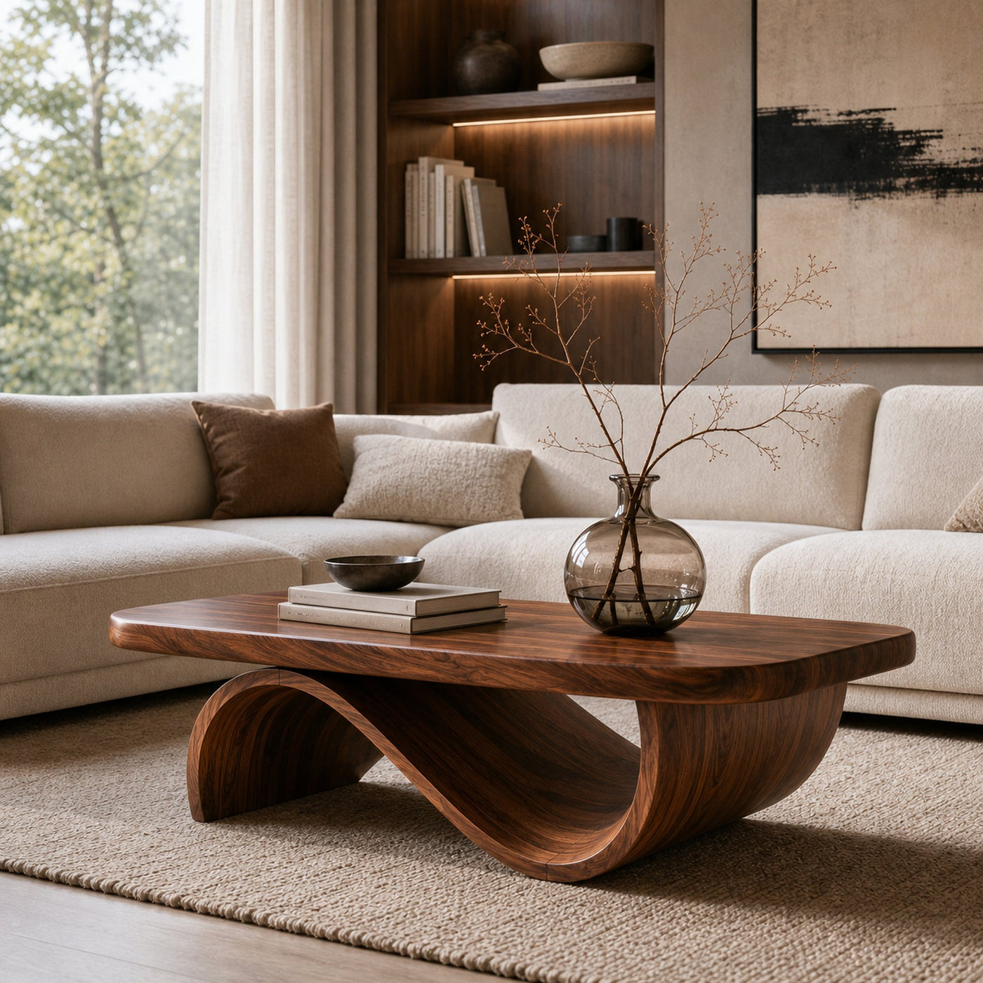Artistic Coffee Table Curved Base Design For Living Decor