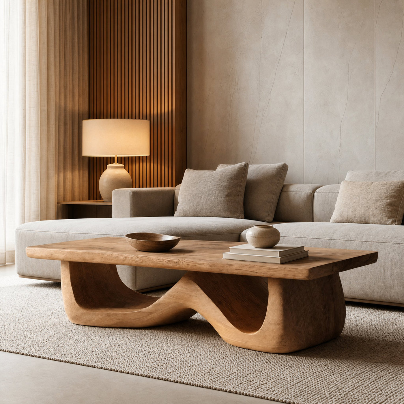Artistic Sculptural Coffee Table Curved Base Design For Living