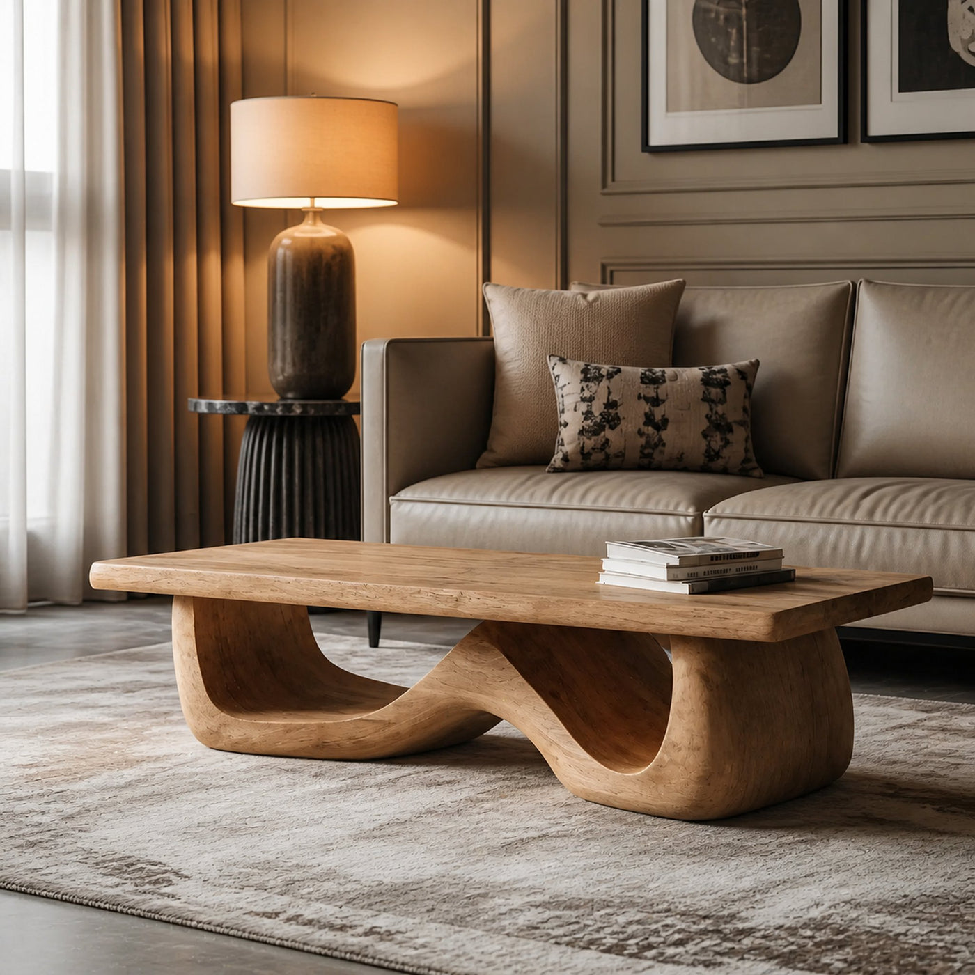 Artistic Sculptural Coffee Table Curved Base Design For Living - product view 6