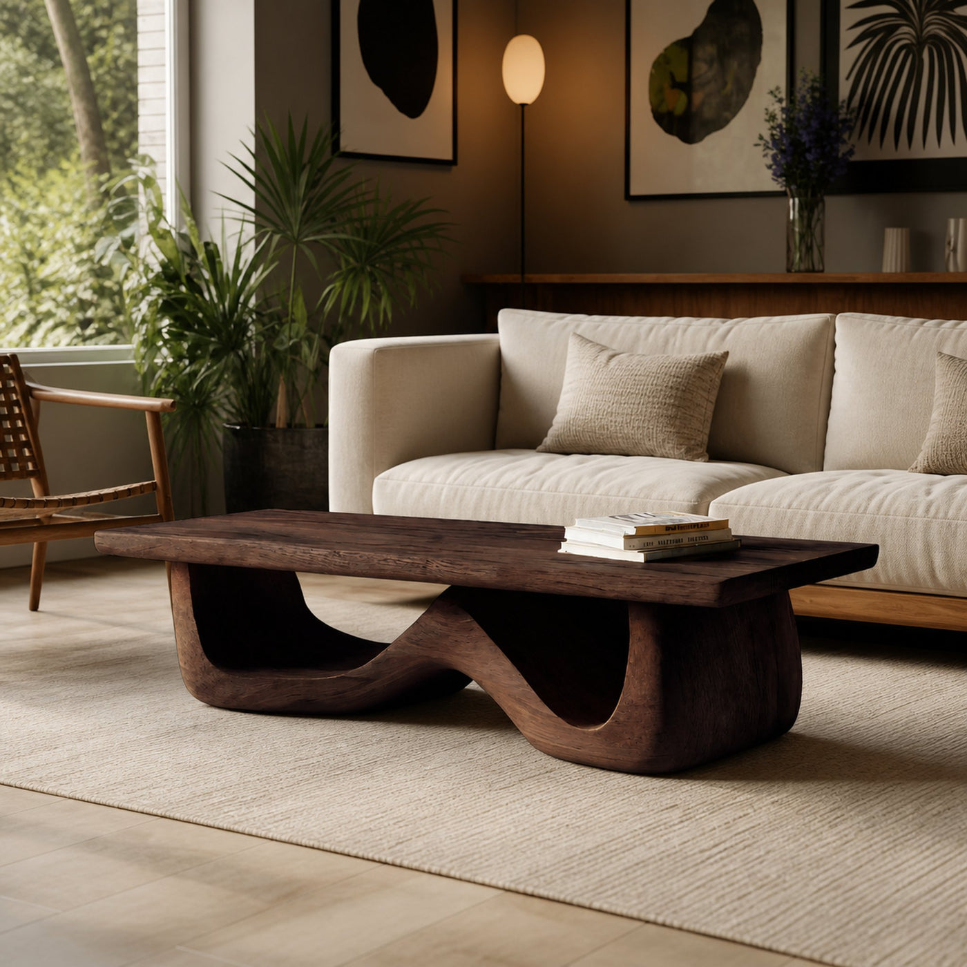 Artistic Sculptural Coffee Table Curved Base Design For Living - product view 7
