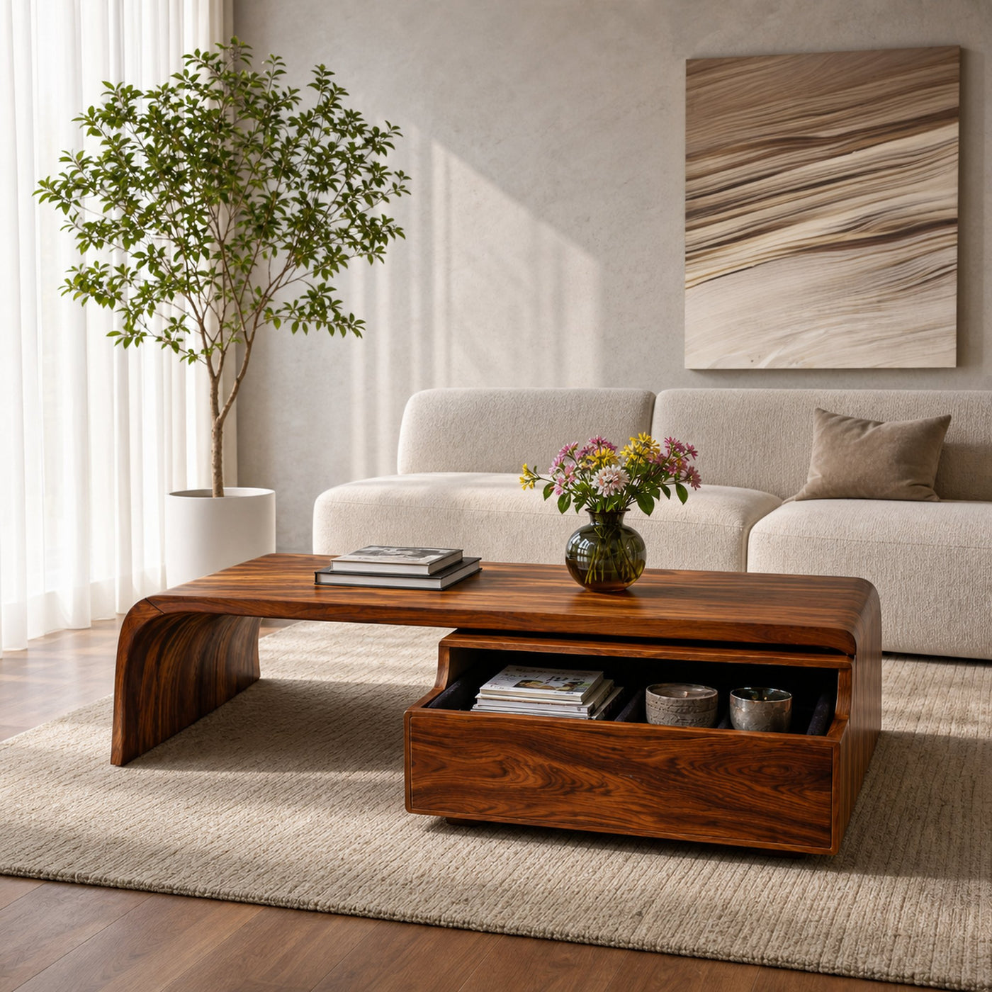 Artistic Wood Coffee Table With Drawers For Living Room - product view 7