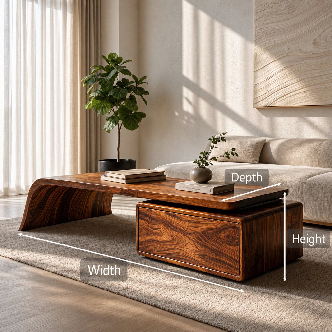 Artistic Wood Coffee Table With Drawers For Living Room - product view 8
