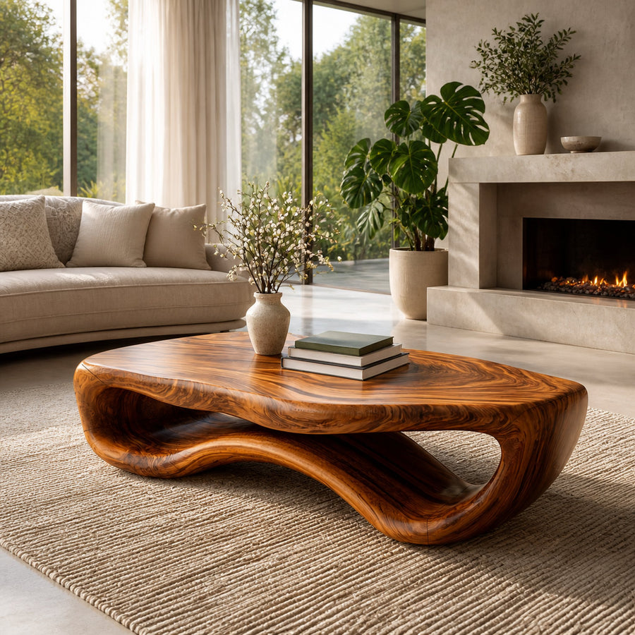 Artistic Wooden Coffee Table Curved For Modern Interior