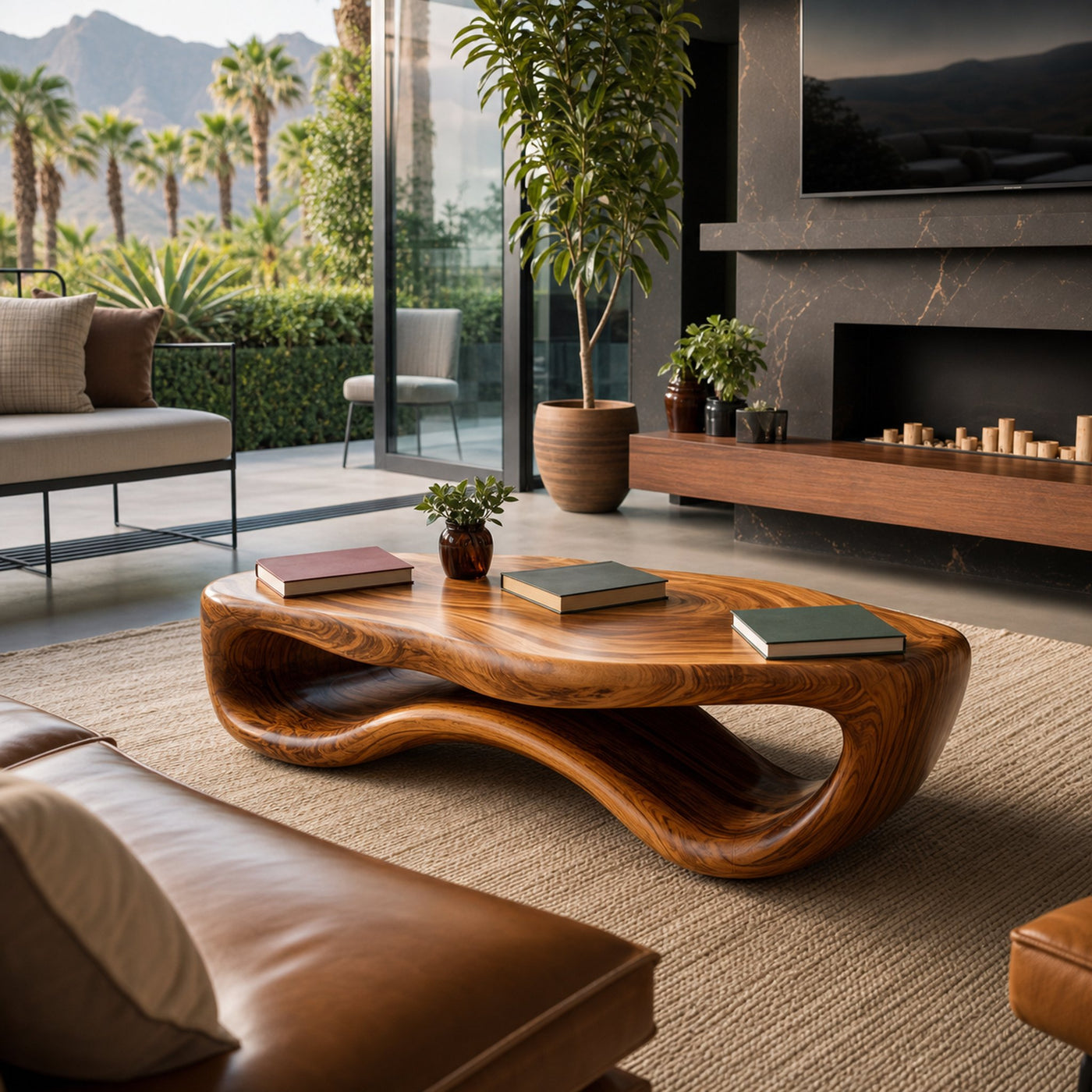 Artistic Wooden Coffee Table Curved For Modern Interior - product view 6