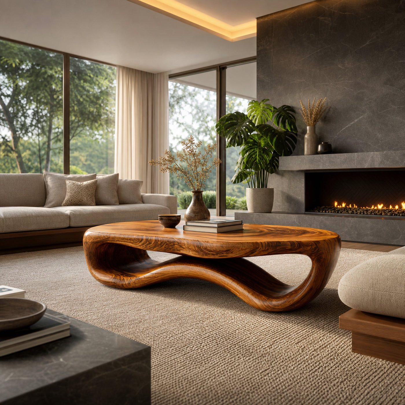 Artistic Wooden Coffee Table Curved For Modern Interior - product view 7