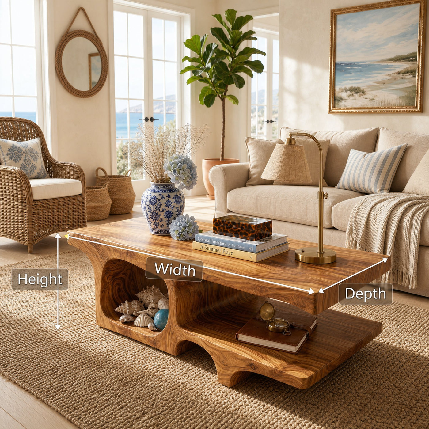 Coastal Wood Coffee Table For Beach House - product view 8