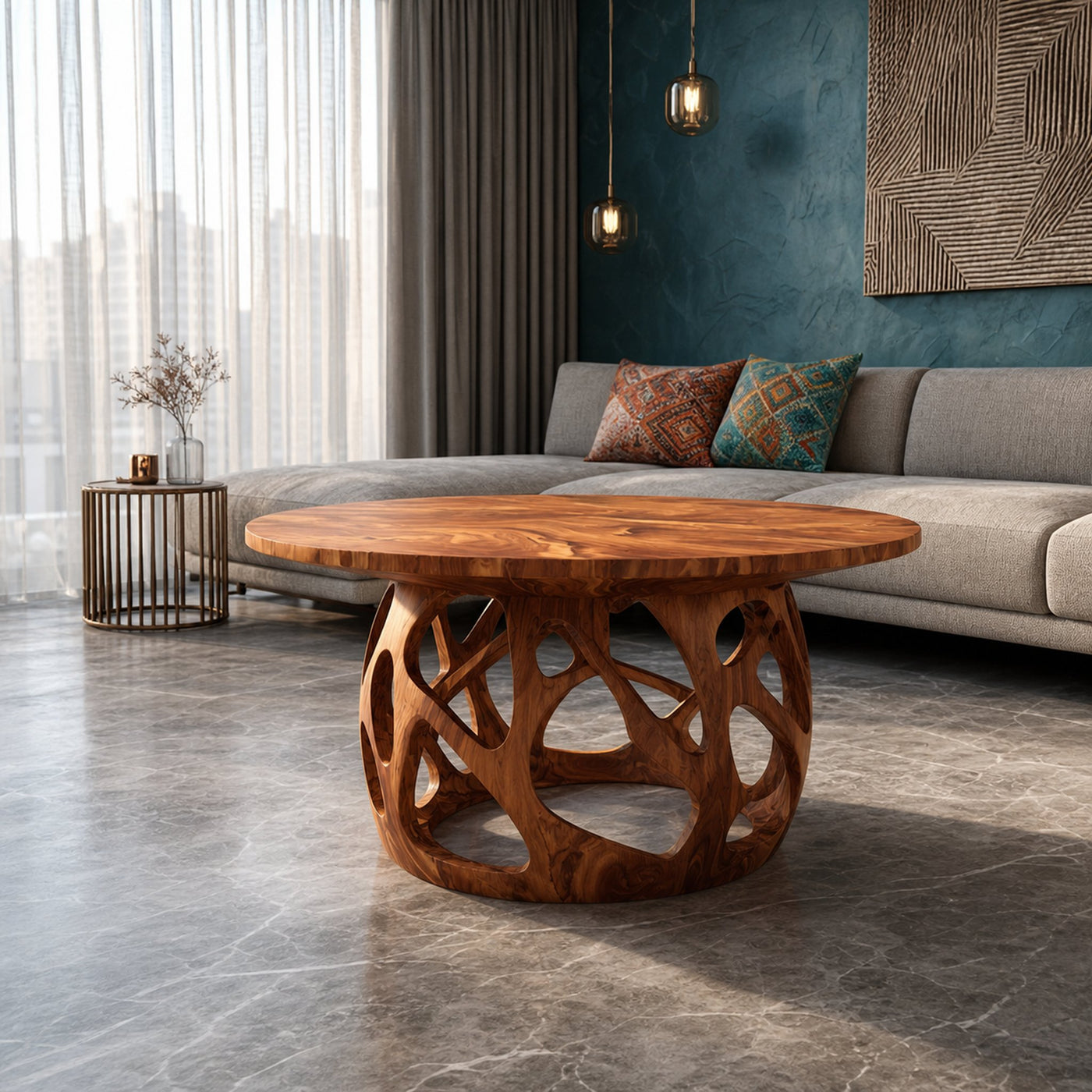 Coffee Table Solid Wood Handmade Art Style Gift