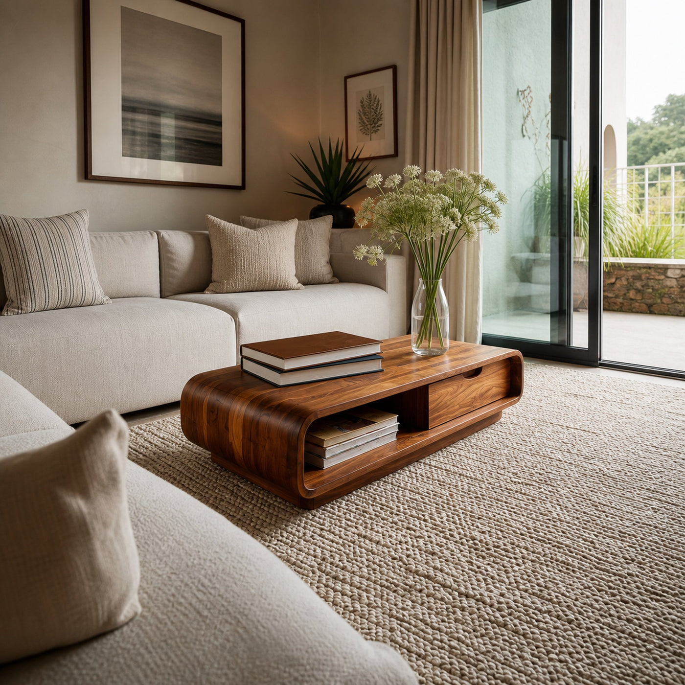 Coffee Table With Drawer Curved Silhouette For Contemporary Interior - product view 6