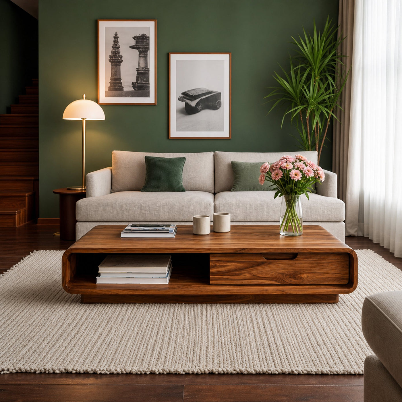 Coffee Table With Drawer Curved Silhouette For Contemporary Interior - product view 7