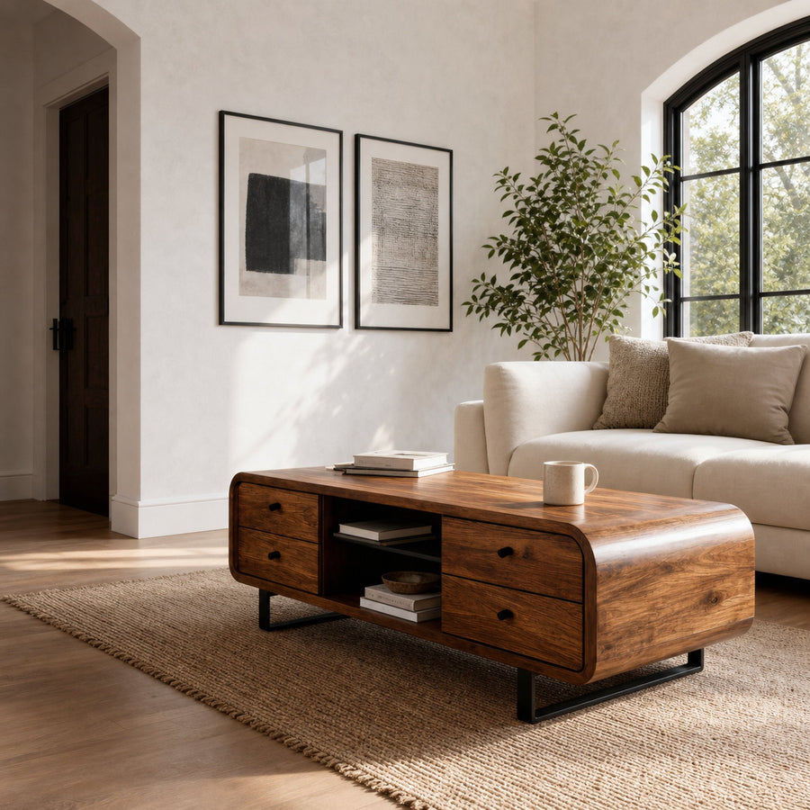 Contemporary Coffee Table With Drawer And Open Shelf For Interior