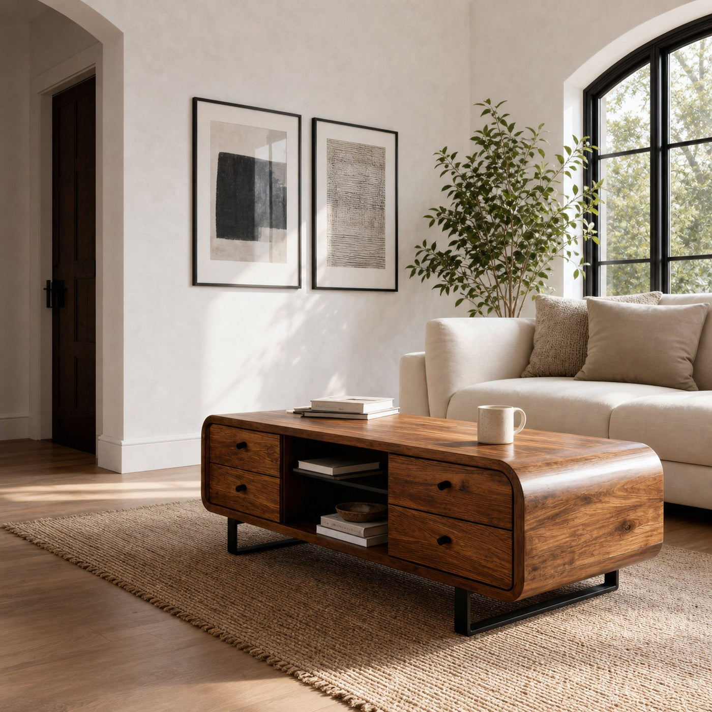 Contemporary Coffee Table With Drawer And Open Shelf For Interior