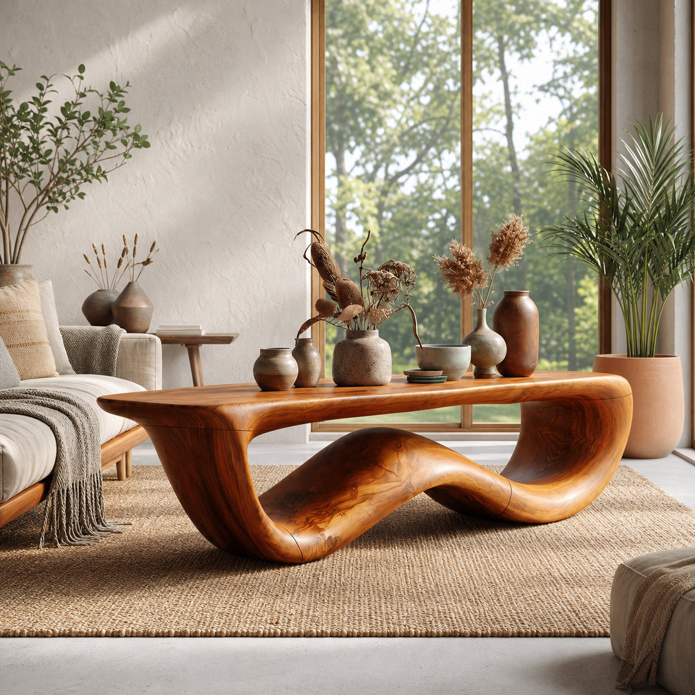 Contemporary Coffee Table With Flowing Solid Wood Silhouette For Living Room - product view 6