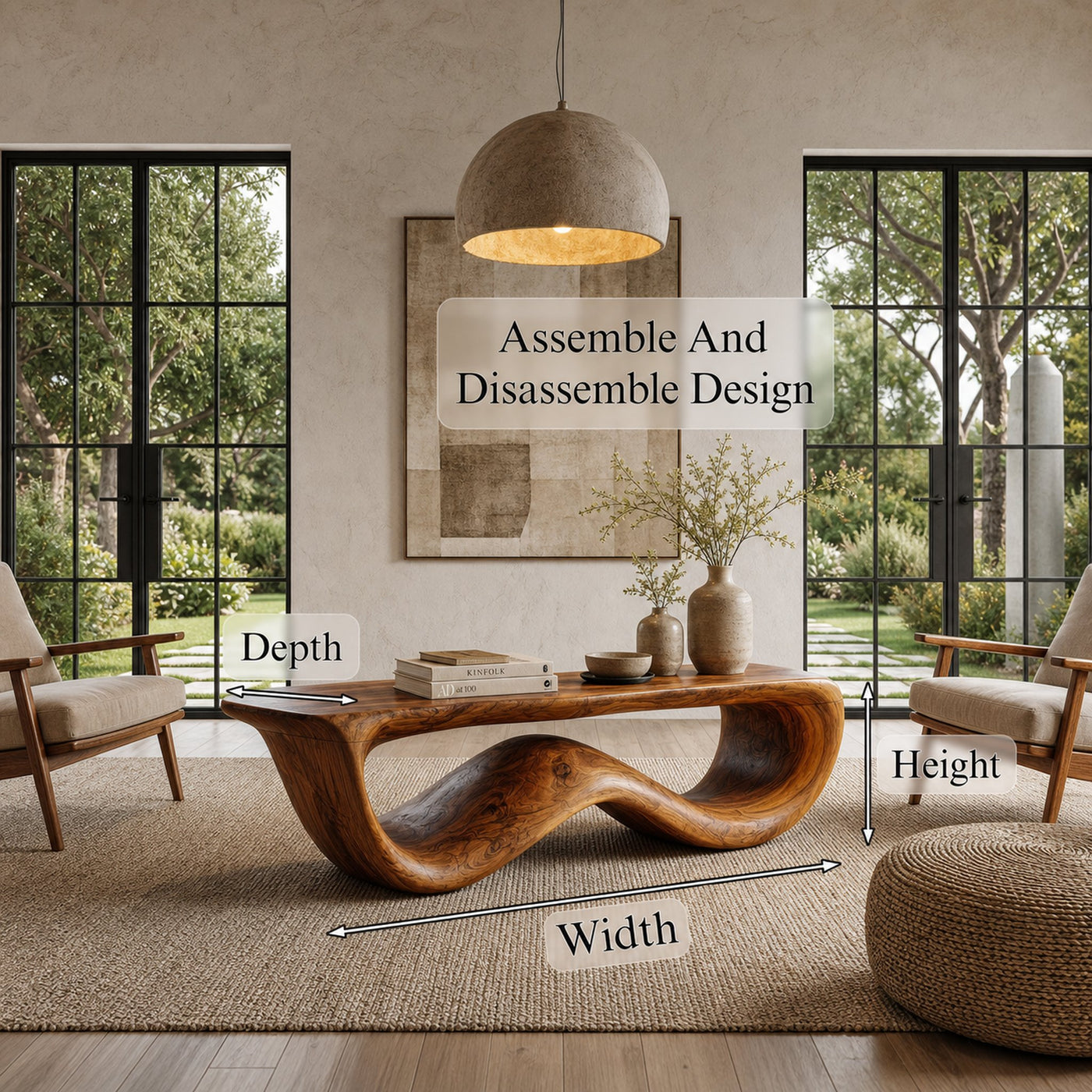 Contemporary Coffee Table With Flowing Solid Wood Silhouette For Living Room - product view 8