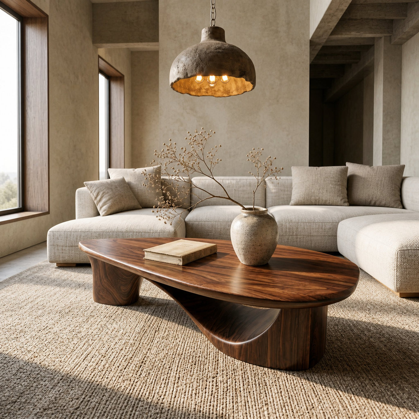 Contemporary Coffee Table With Sculptural Wooden Base For Living Room - product view 2