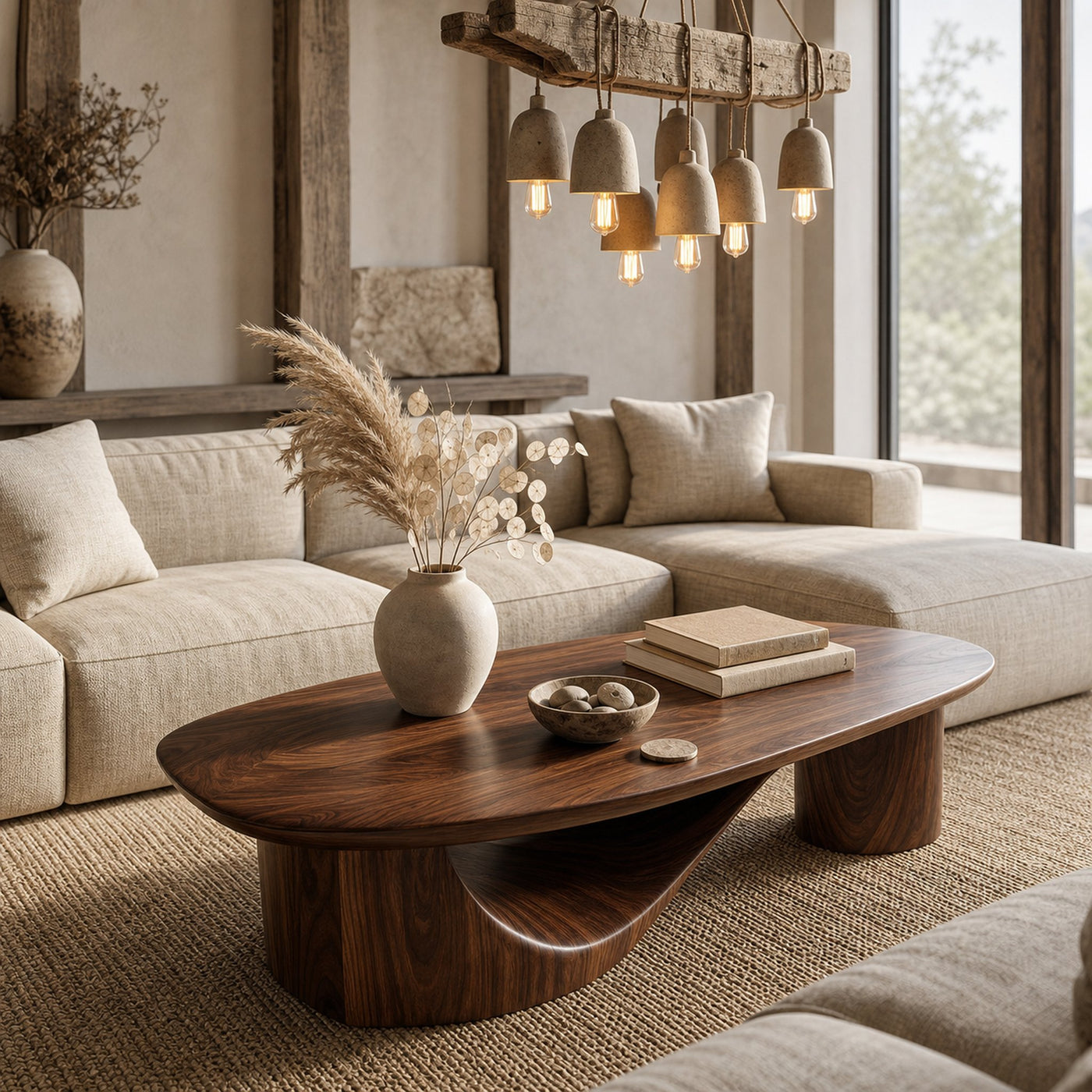 Contemporary Coffee Table With Sculptural Wooden Base For Living Room - product view 3